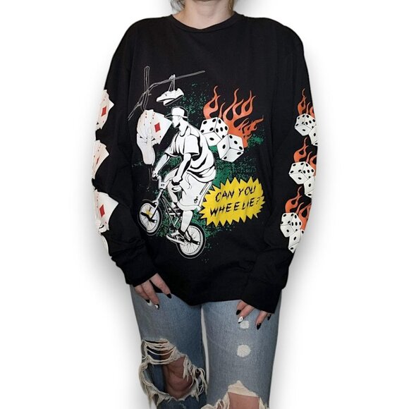 JOHN GEIGER "Can You Wheelie" Dice Flame Long Sleeve Tee - Picture 1 of 6